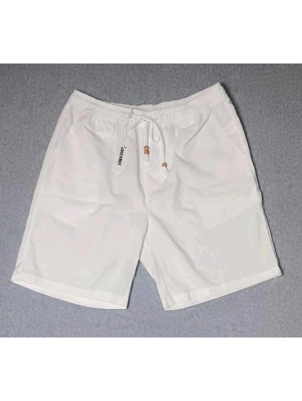 NWT! Coofandy Mens Shorts Size Large White Linen Blend Lightweight Tie Waist...